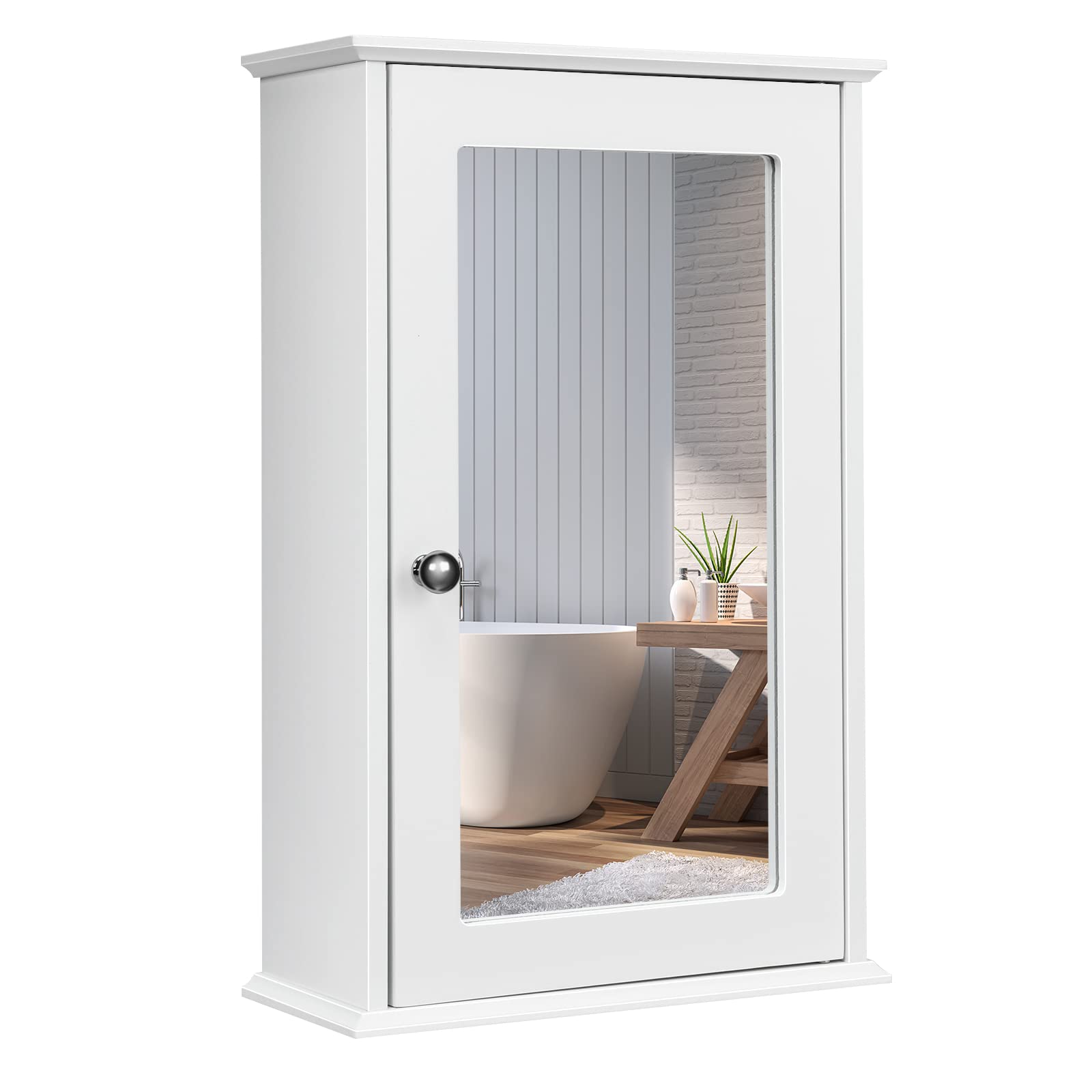 Wall Mounted Bathroom Cabinet, 2-in-1 Mirror Medicine Cabinet w/ 3 Heights Adjustable