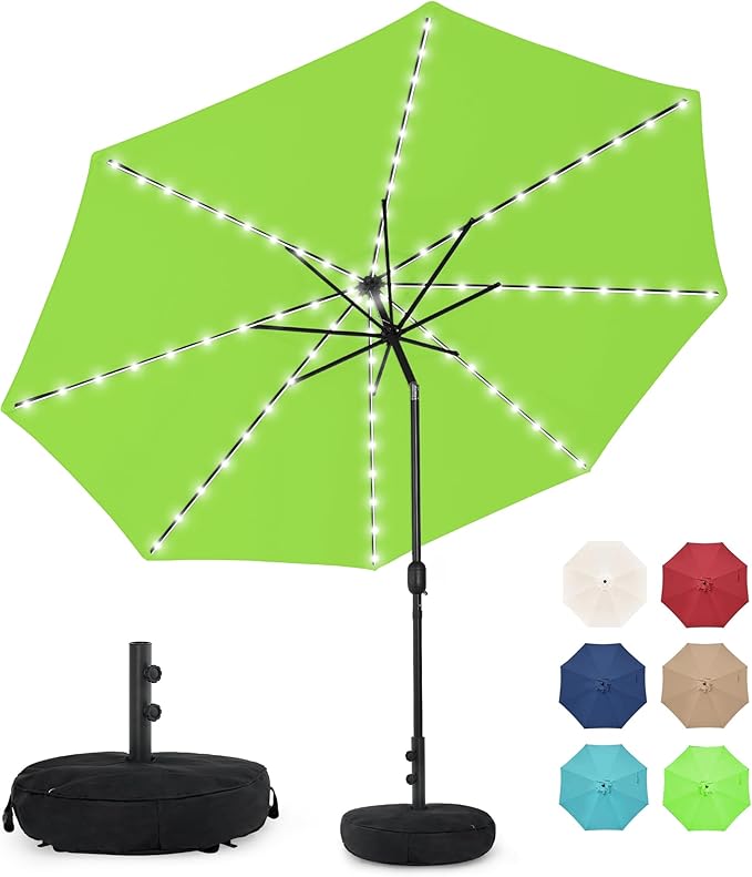 Solar 80 LED 9 ft Patio Umbrella with Sand Bag Umbrella Base