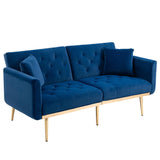Mid-Century Modern Velvet Loveseat, Petite Accent Sofa Couch with 7 Gold Metal Legs
