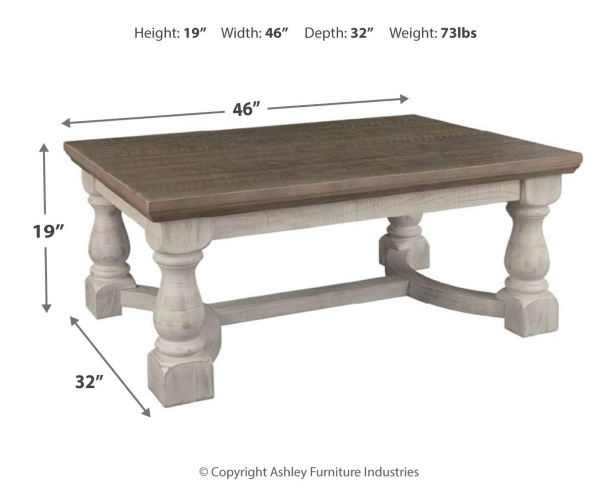 Havalance Farmhouse Rectangular Coffee Table, Gray & White with Weathered Finish