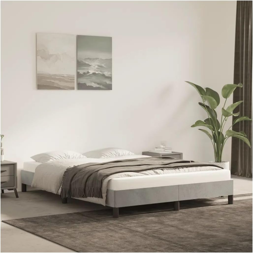 Bed Frame Light Gray 53.9"X74.8" Full Velvet 347006