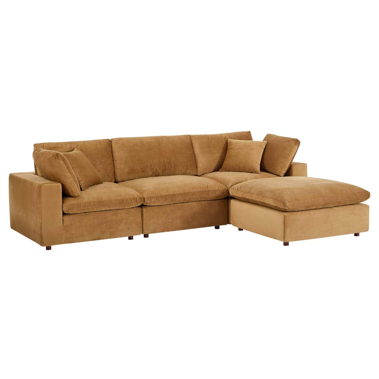 Commix Down-Filled Overstuffed Performance Velvet 4-Piece Sectional Sofa