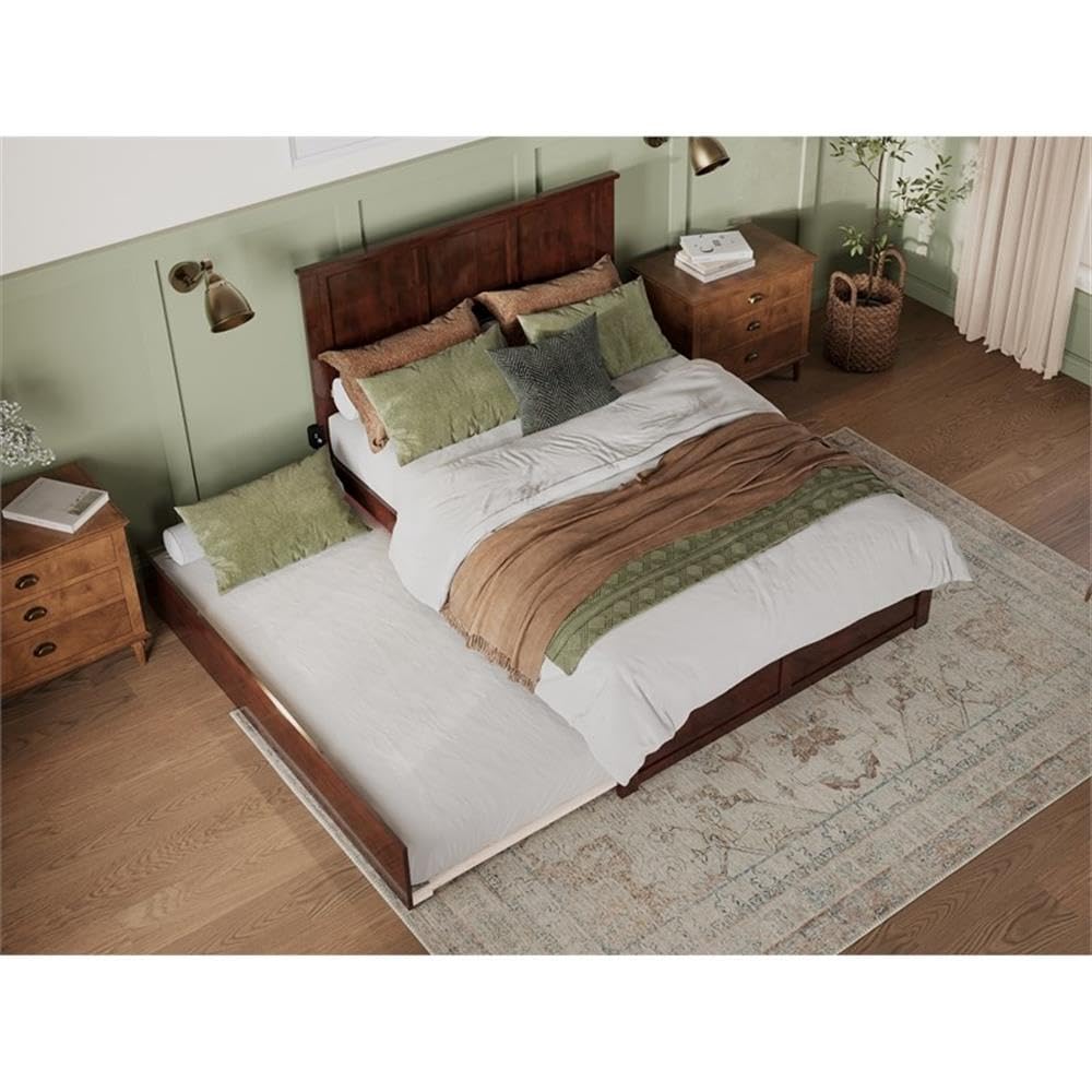 Wood Bed with Twin XL Trundle in Walnut