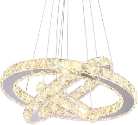 Modern Crystal 3 Heart Rings LED Chandelier Light Fixture Pendant