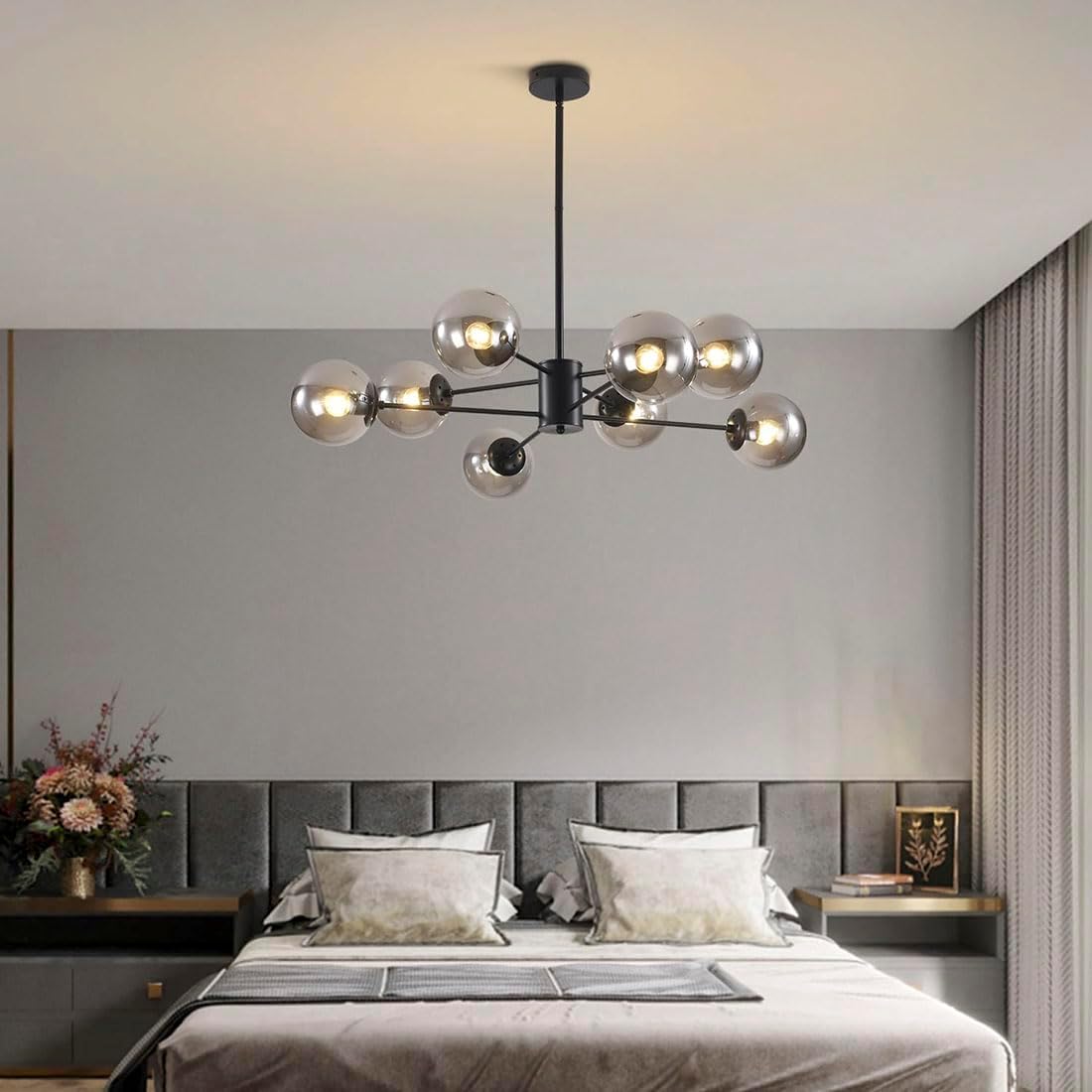Glass Globe Chandelier Mid Century Modern Pendant Lights Black Ceiling
