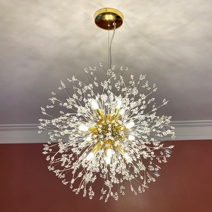 Modern Firework Crystal Chandelier, 9-Light Chrome Personalized Dandelion Ceiling Light Fixtures for Bedroom, Dining Roomen, Aisle