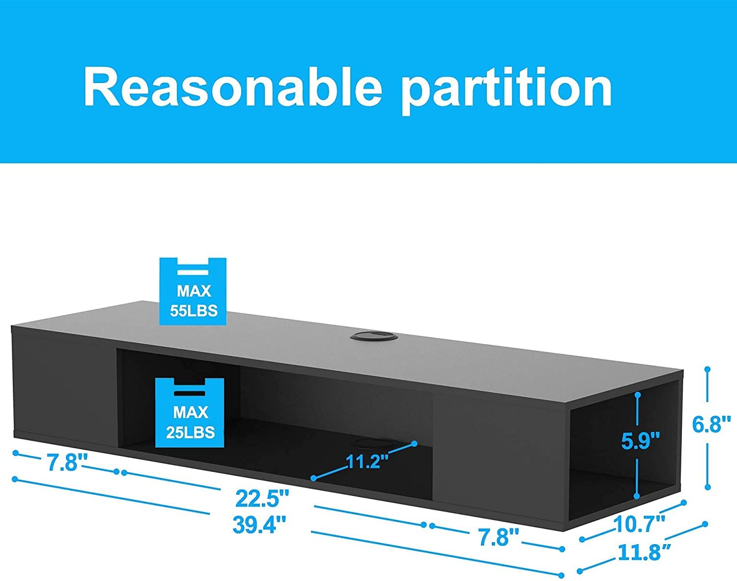 Floating TV Stand with LED Lights - Wall Mounted Media Console