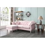 Transitional Velvet Back Tufted Sofa Chaise in Pink