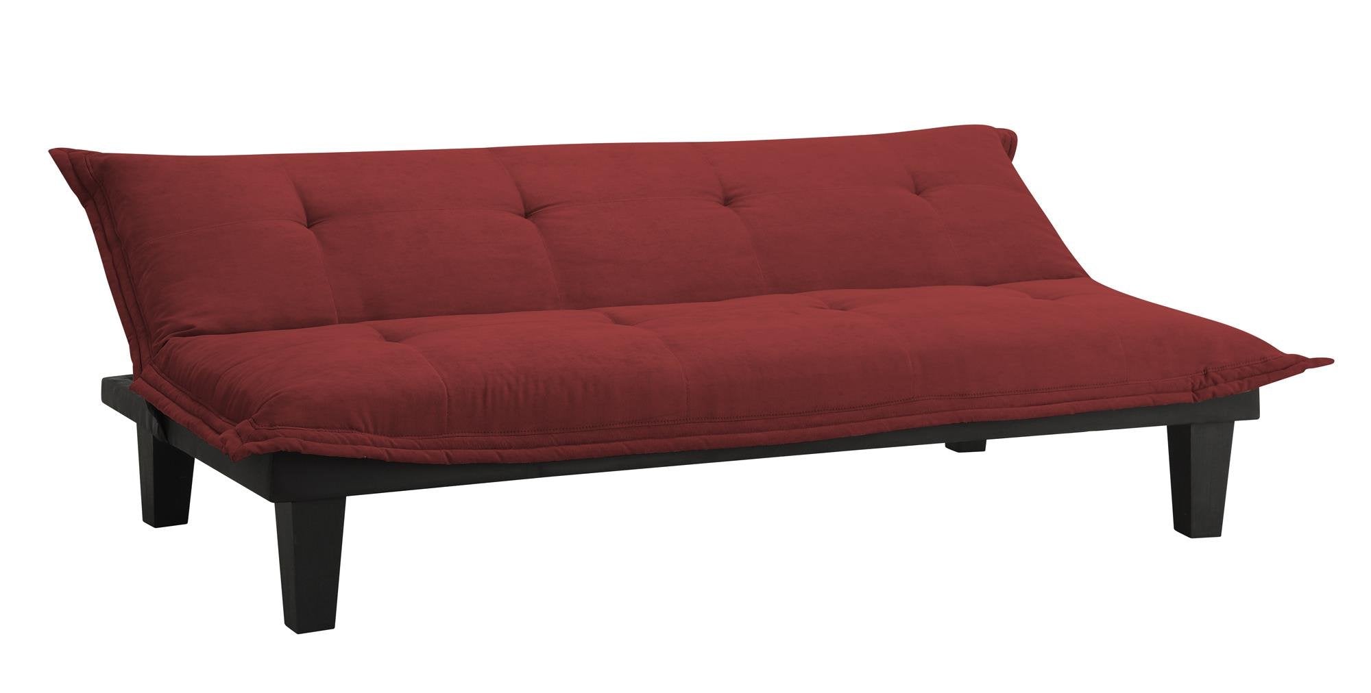 Lodge Convertible Futon Couch Bed with Microfiber Upholstery and Wood Legs, Red