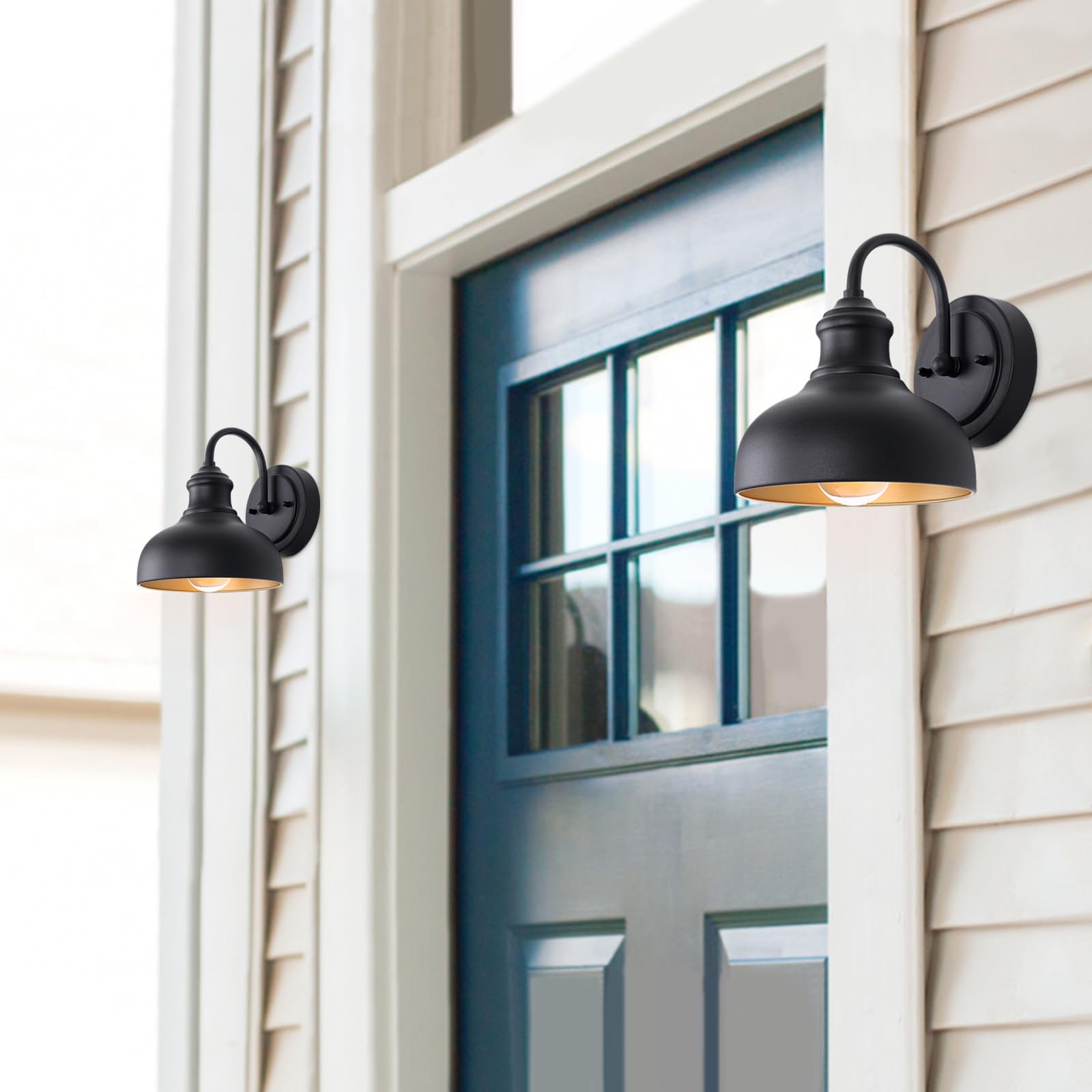 7 Inch Outdoor Gooseneck Barn Lighting Black Exterior Porch Door Light Fixture with Brass