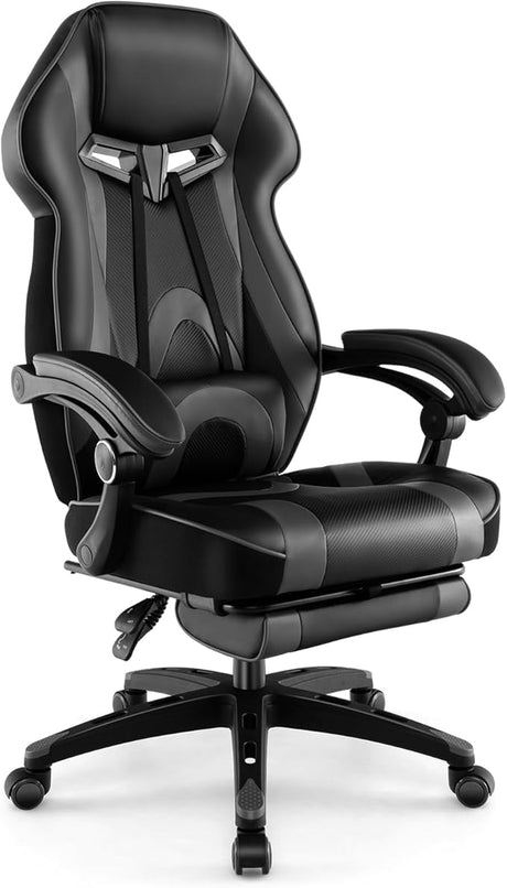 Gaming Chair, Ergonomic Adjustable Racing Video Game Chair w/Retractable Footrest