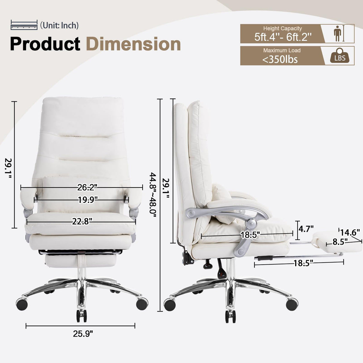 Office Chair with Foot Rest - High Back Executive Chair with Padded Linkage Armrests,