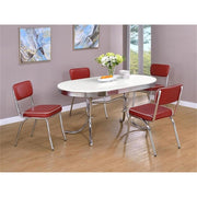 5-Piece Contemporary Metal Oval Dining Set - Chrome & Red