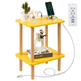 Side Table, End Table with Charging Station, Small Bedside Table Small Side