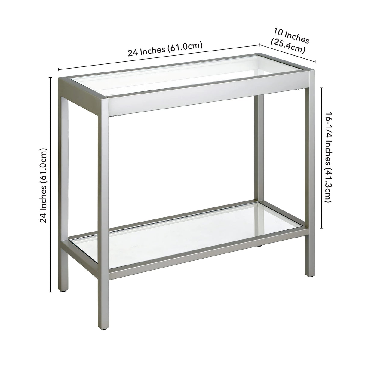 24" Wide Rectangular Rectangular Side Table in Satin Nickel, Table for Living Room