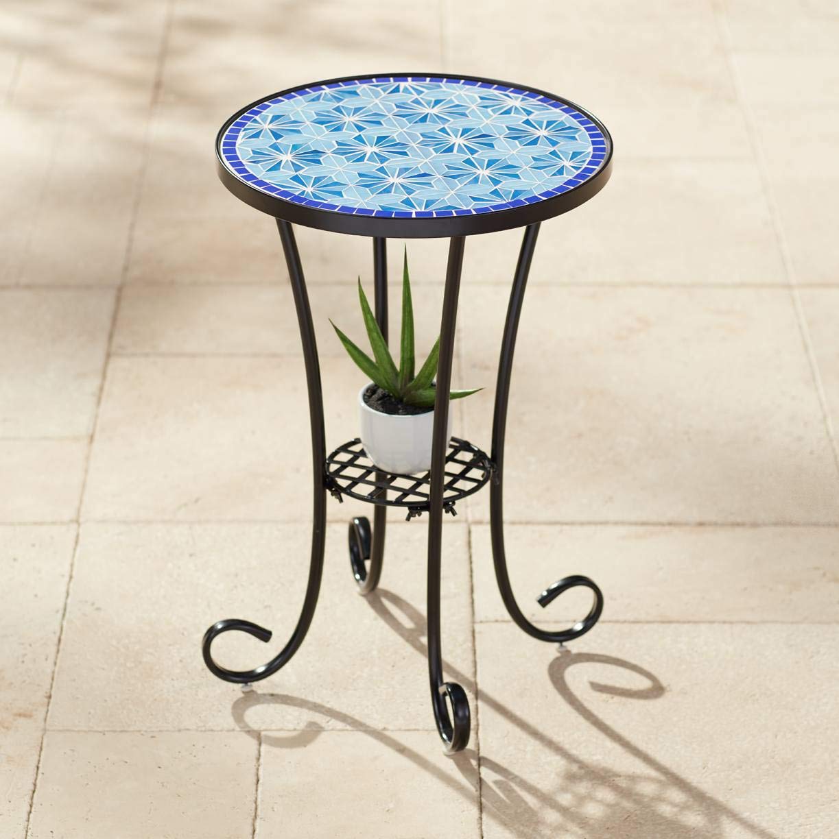 Blue Star Modern Black Metal Round Outdoor Accent Side Table 14" Wide