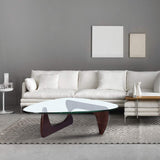 Noguchi Table Triangle Glass Coffee Table with Solid Wood Base