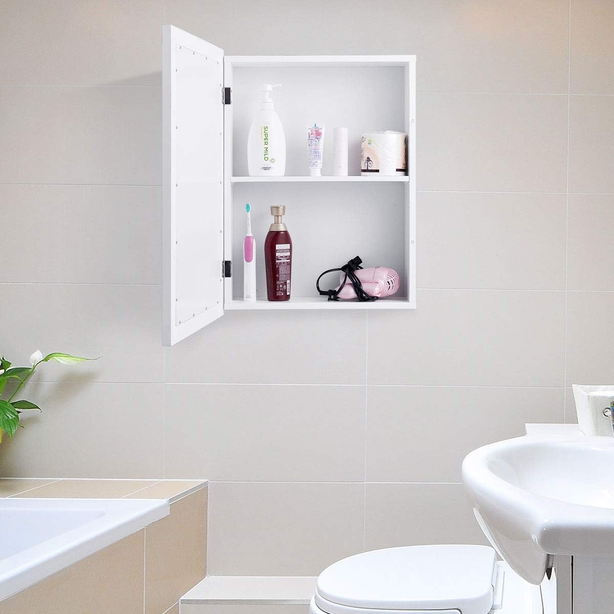 Mirror Medicine Cabinet with a Single Door and an Inner Adjustable Shelf