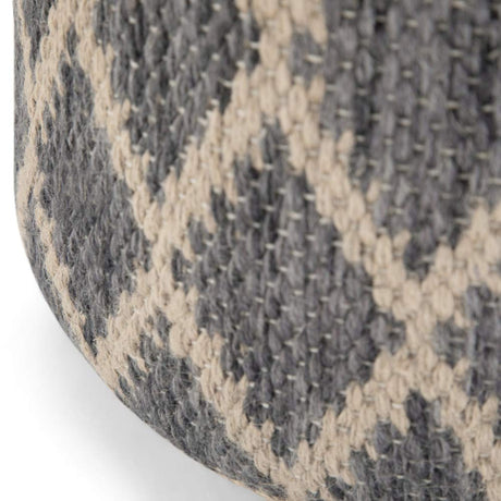 Edgeley Round Pouf, Footstool, Upholstered in Grey, Natural Woven Braided Jute