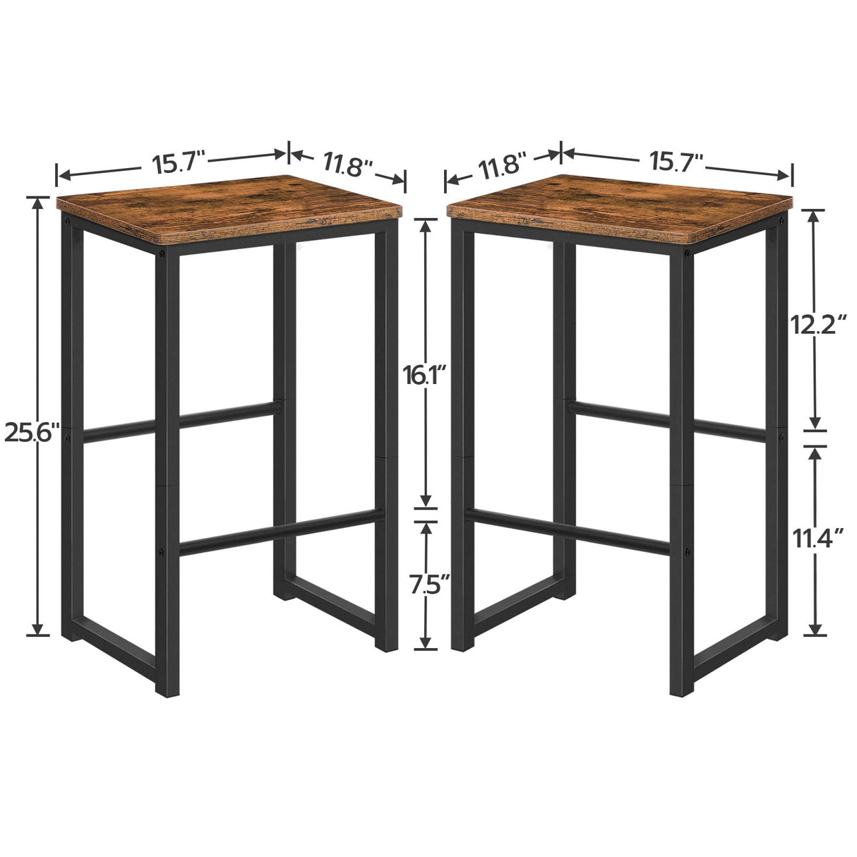 Bar Stools, Set of 2 Bar Chairs with Different Height Pedals, 25.6 Inch Tall