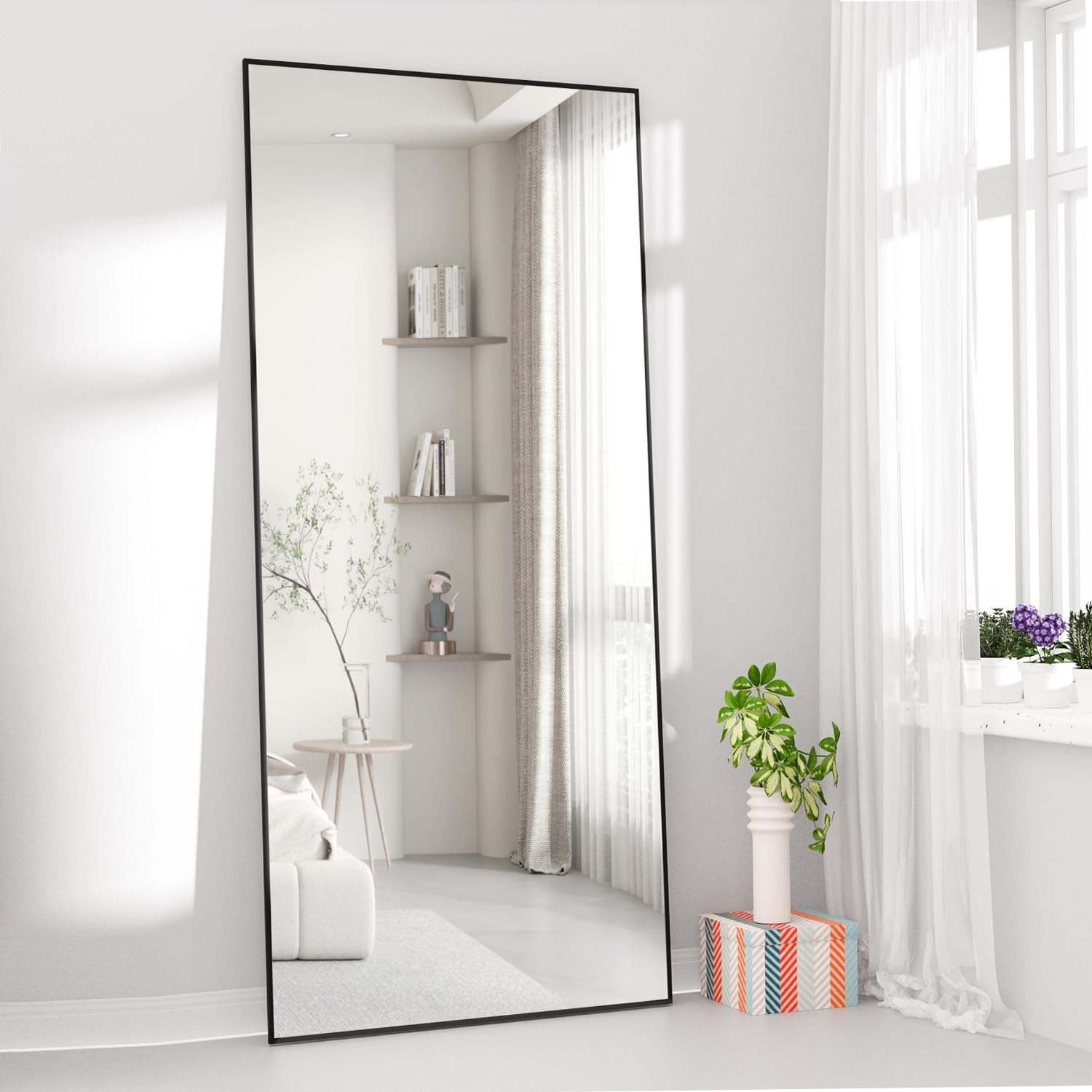 Full Length Floor Mirror 65"x24" - Large Black Rectangle Standing Mirror