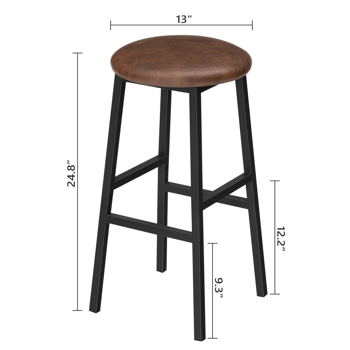 Bar Stools, 24.8 Inch PU Upholstered Breakfast Stools, Set of 2 Round Bar Chairs