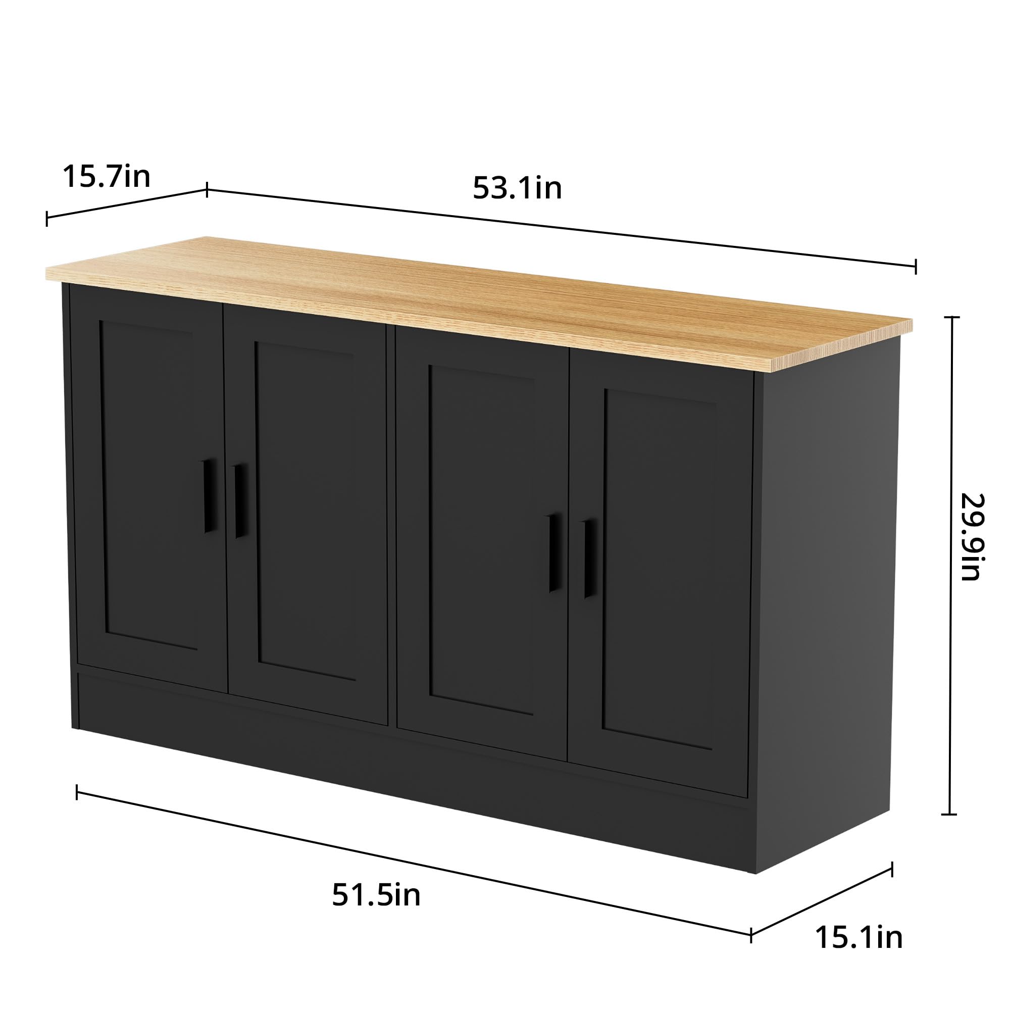 53.1“W Black 4 Door Buffet Cabinet, Coffee Bar Cabinet with Adjustable Shelf,