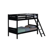 Benjara Amey Wood Twin Bunk Bed with Angled Ladder, Guardrail, Slat Kit, Black