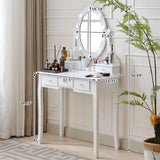 Makeup Vanity Set with Cushioned Stool, Wooden Dressing Table with Oval Mirror and Lights