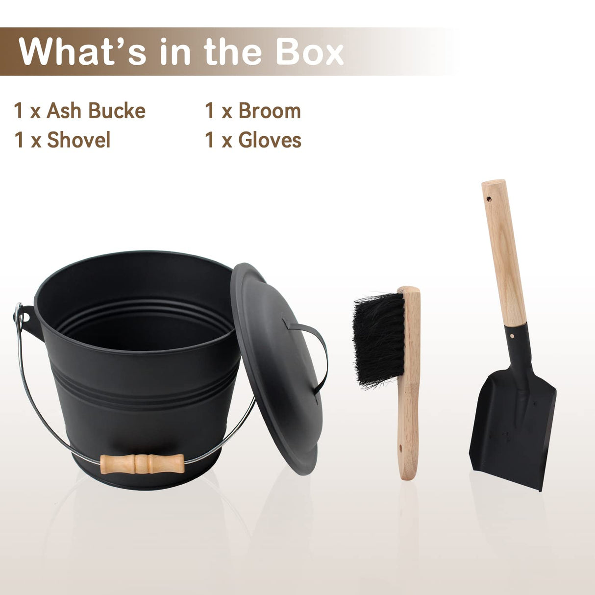 Ash Bucket with Lid and Shovel, 1.3 Gallon Fireplace Bucket for Ashe