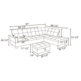 SOCOUCH Luxurious Flannel 3-Piece Sectional Sofa Set, L-Shaped Modular Couch with Storage Ottoman for Living Room, Home, Office, Apartment, Right Chaise, Gray