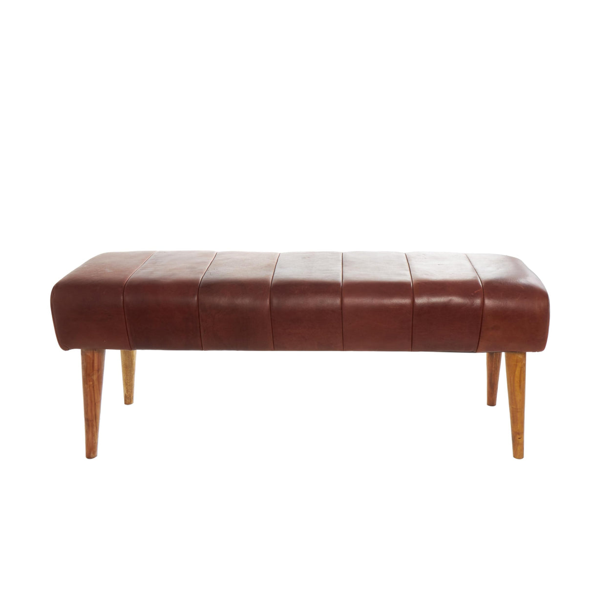 79 Leather Home Bench Upholstered Entryway Bench with Wooden Legs, Bedroom Bench 50" x 17" x 19", Brown