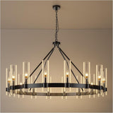 24-Lights Black Wagon Wheel Chandelier Modern Farmhouse with Glass Shade