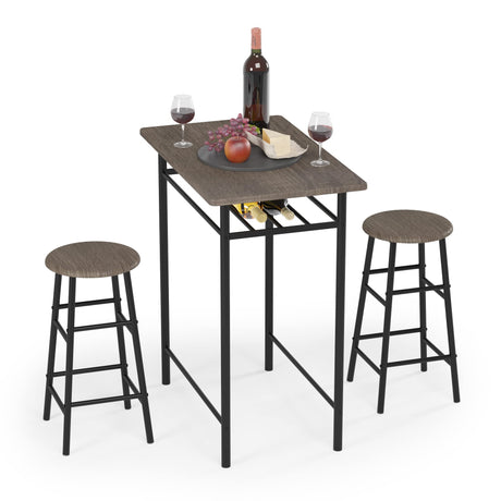 Bar Table with 2 Bar Stools, Pub Dining Table Set, Kitchen Counter Height Table