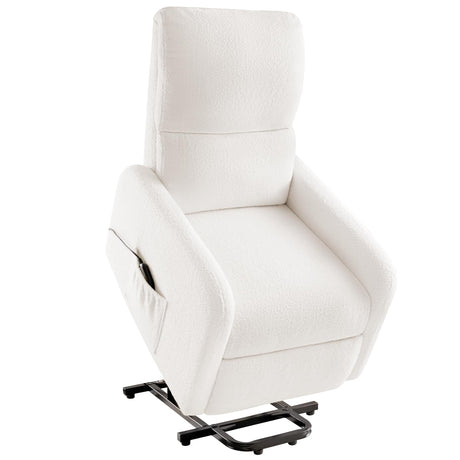 Lift Recliner Chairs for Adults, Small Electric Recliners with High Back & Side Pocket for Nursery Living Room Bedroom, Comfy Upholstered Modern Nursing Single Sofa, Teddy White