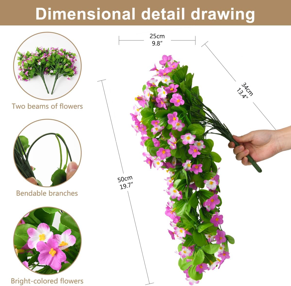 ZFProcess 2 Pack Artificial Hanging Flowers, Fake Flowers Hanging Plant Violet Flower, Artificial Faux Silk Spring Flower for Wall Front Door Yard Garden Wedding Outdoor Decoration(Purple)