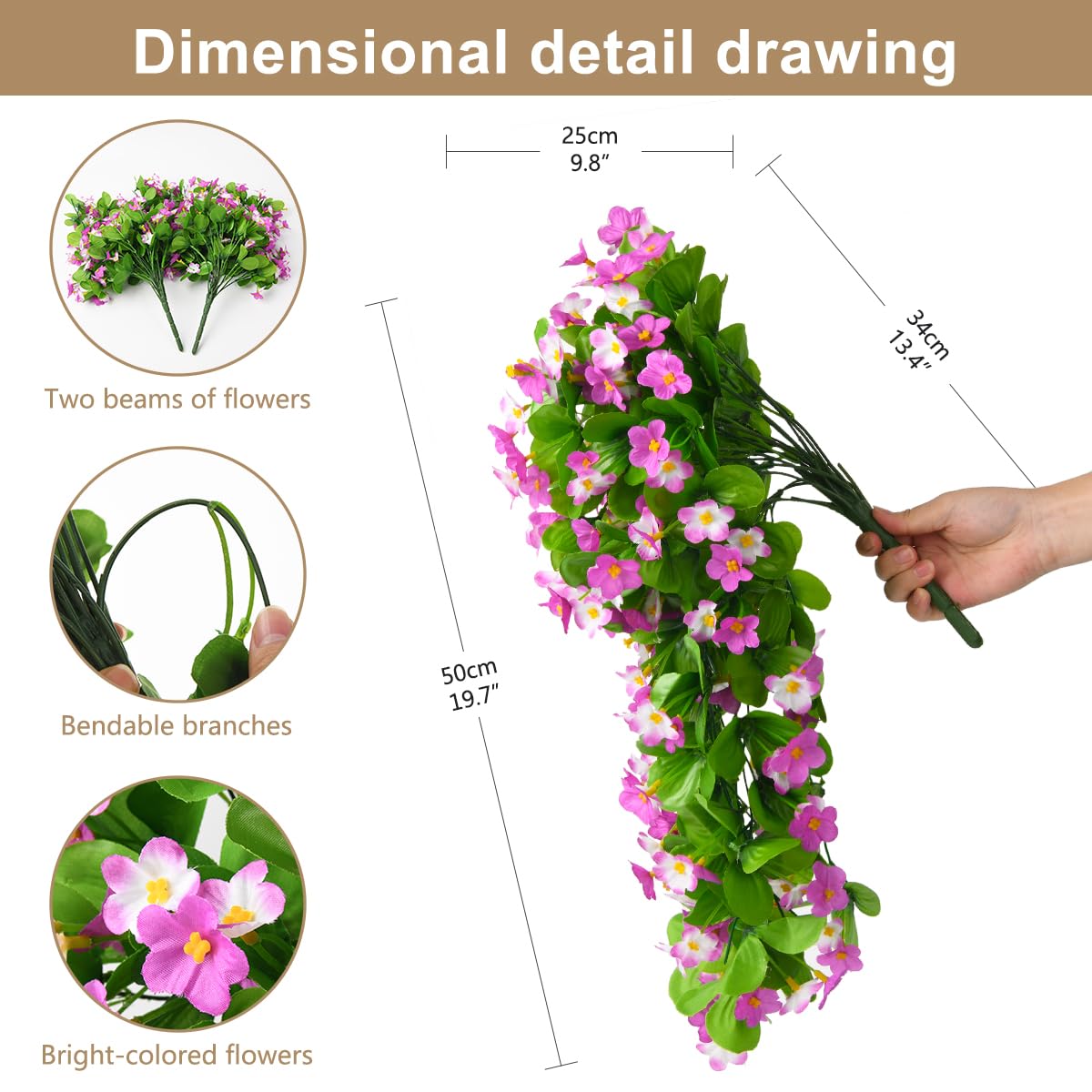 ZFProcess 2 Pack Artificial Hanging Flowers, Fake Flowers Hanging Plant Violet Flower, Artificial Faux Silk Spring Flower for Wall Front Door Yard Garden Wedding Outdoor Decoration(Purple)