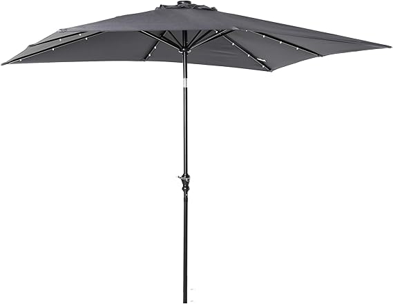 9' x 7' Solar Umbrella, LED Lighted Patio Umbrella for Table or Base with Tilt & Crank