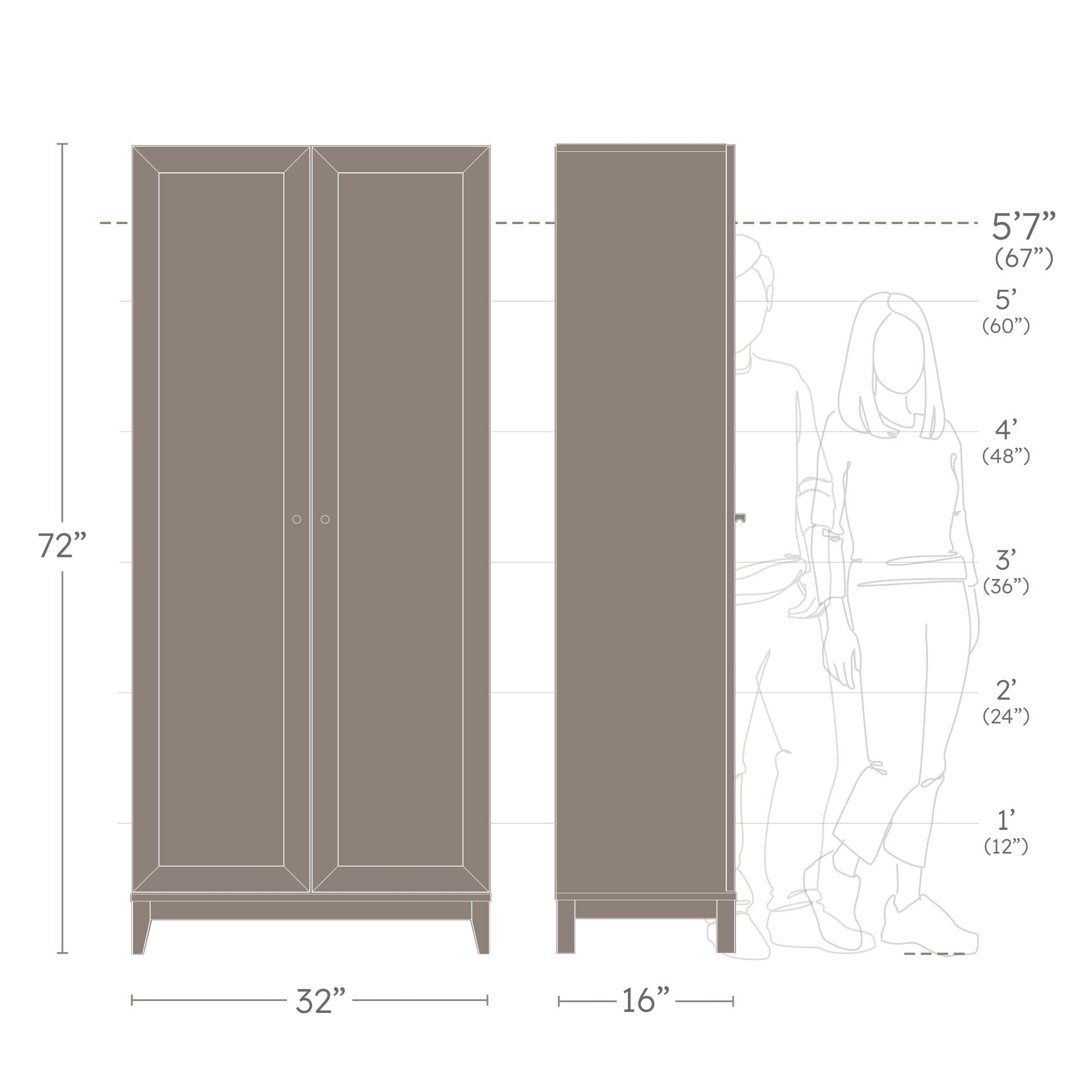 72" Tall Storage Cabinet with Wood Legs, Pantry Cabinet with 3 Adjustable Shelves,