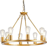 Gold Wagon Wheel Chandelier, 8 Lights Dining Room Light Fixture