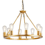 Gold Wagon Wheel Chandelier, 8 Lights Dining Room Light Fixture