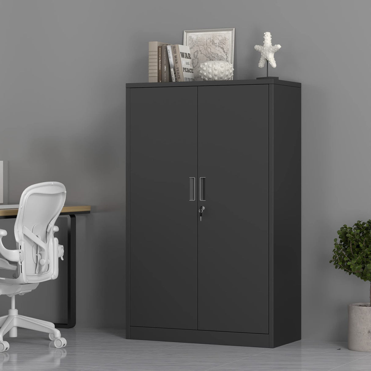 Metal Storage Cabinet with Locking Doors and 3 Adjustable Shelves