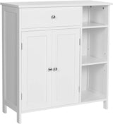 Bathroom Floor, Freestanding Storage Cabinet with Drawer, 3 Open Compartments,