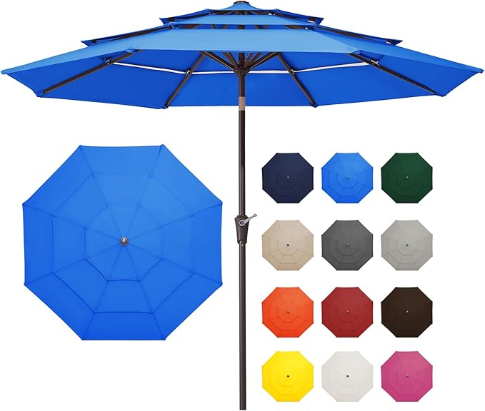 9FT 3 Tier Patio Umbrella Outdoor Market Umbrella Table Umbrellas Sunbrella