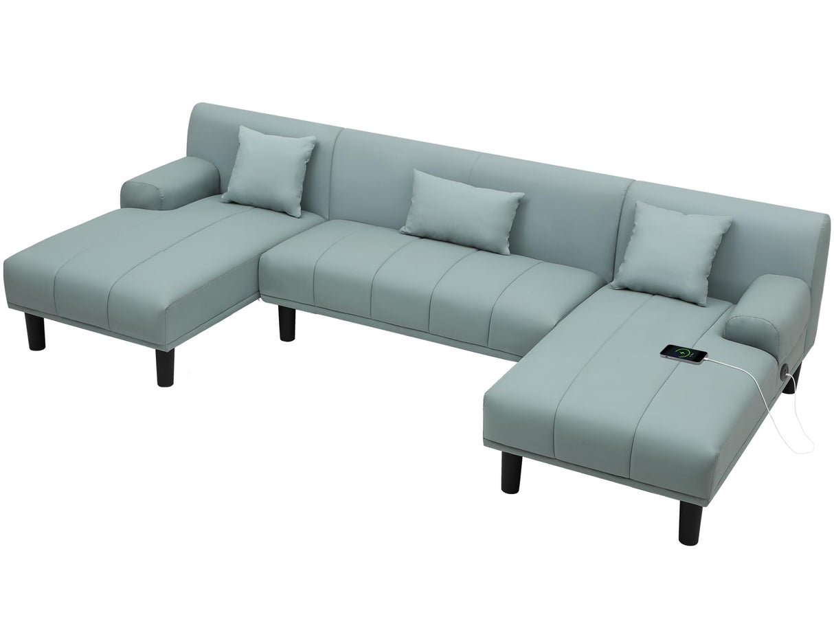 Sectional Couches for Living Room, U Shaped Sofa Faux Leather Modular Couch with USB