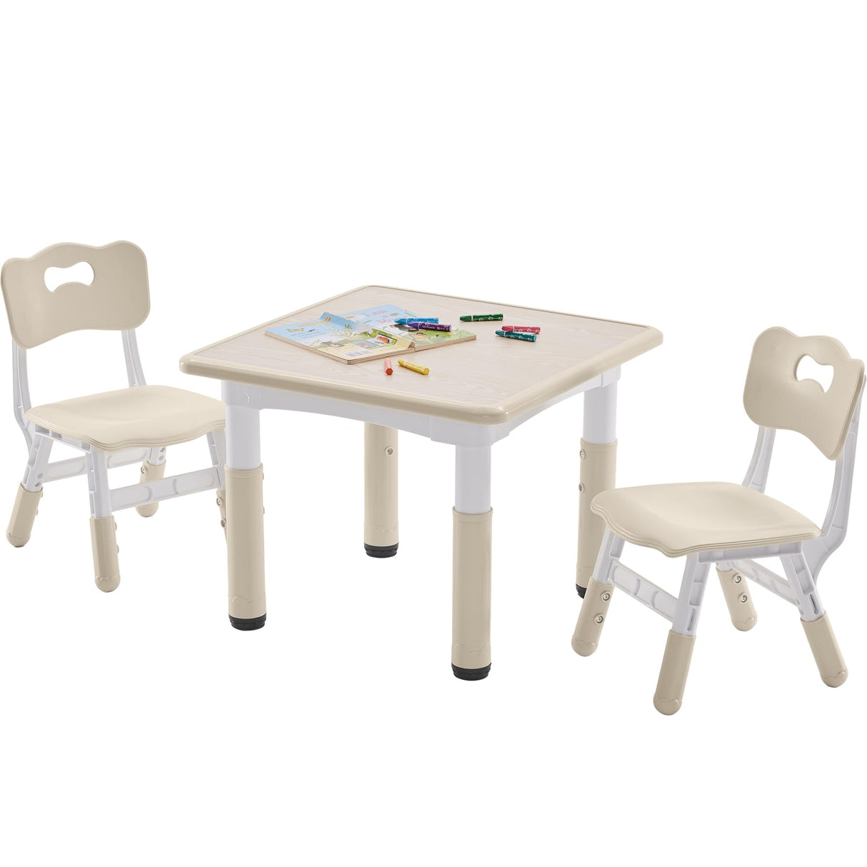 Kids Table and 2 Chairs Set, Height-Adjustable Toddler Table and Chairs Set with Graffiti Desktop