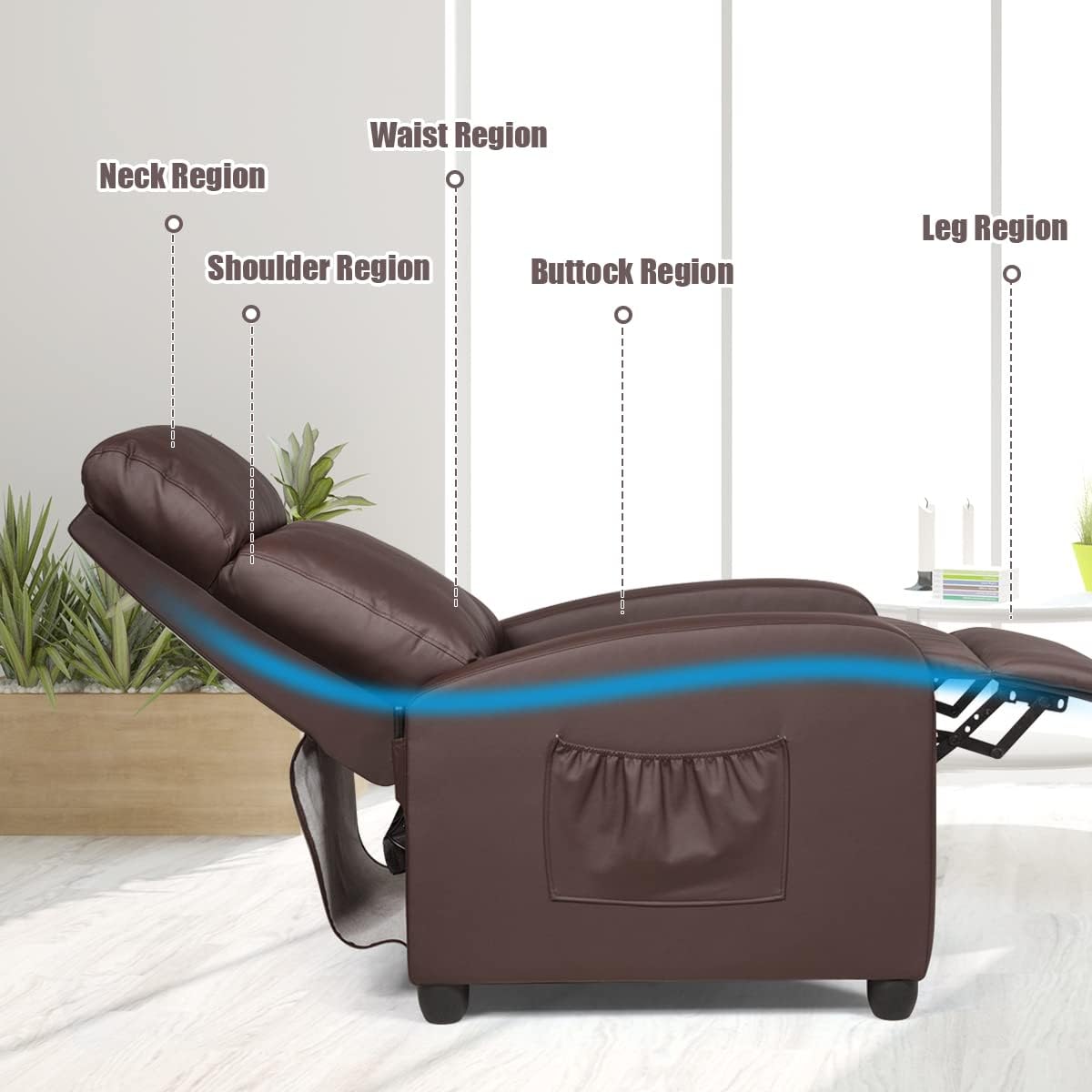 Recliner Chair PU Leather Recliner with Massage Function Small Reclining Chair