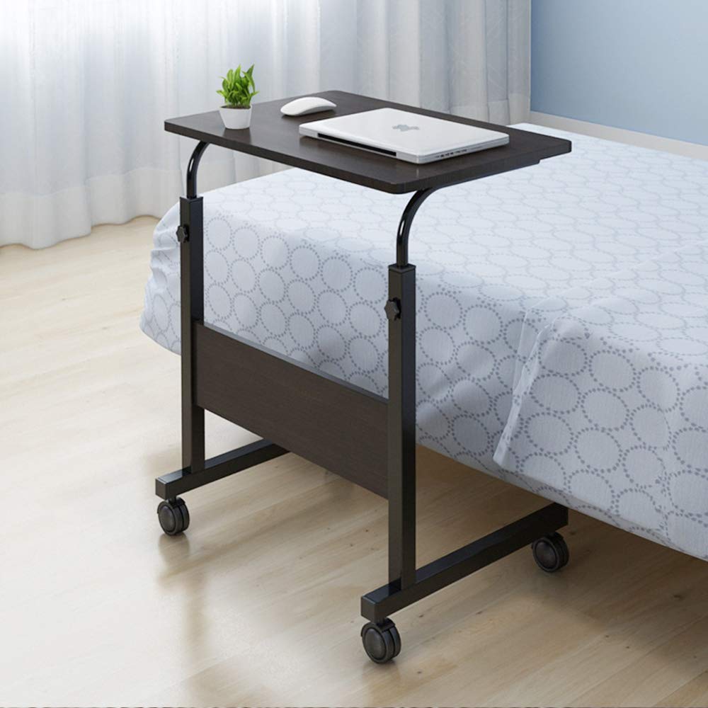 Black Adjustable Rolling Laptop Table with Side Storage