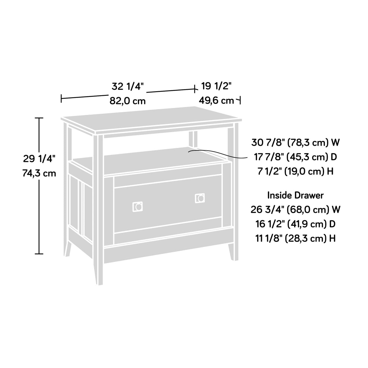 August Hill Lateral File, L: 19.53" x W: 32.28" x H: 29.25", Soft White Finish