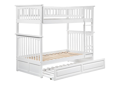 Columbia Twin over Twin Size Bunk Bed with Twin Raised Panel Trundle in White